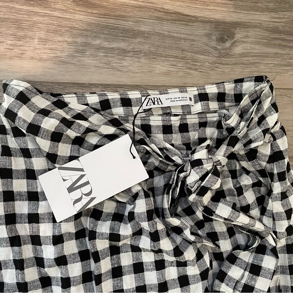 ZARA Gingham Linen Blend Skirt - Picture 11 of 12